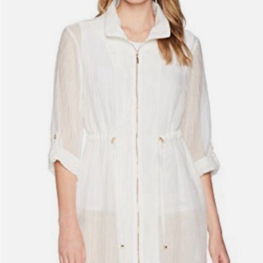 Kasper Womens White Sheer Crinkled Jacket
